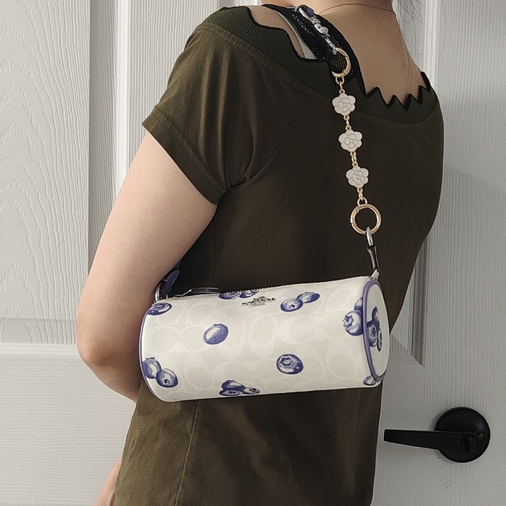Nolita Barrel Bag In Signature Canvas With Blueberry Print with Free Extender